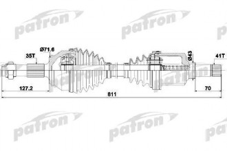 Привод передний левый 2.0-2,3 110/120/130 л.с. 35*41 длина 812 мм FIAT DUCATO (250) 2006-2014